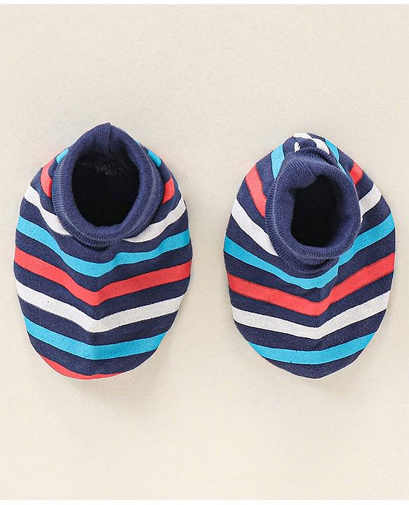 Babyhug 100% Cotton Mittens and Booties Striped - Multicolour