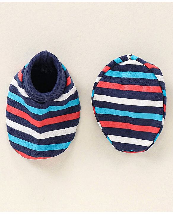 Babyhug 100% Cotton Mittens and Booties Striped - Multicolour