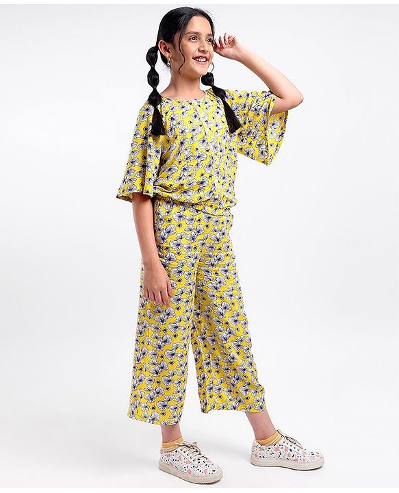 Pine Kids Floral Print Cordinated Woven Set - Yellow