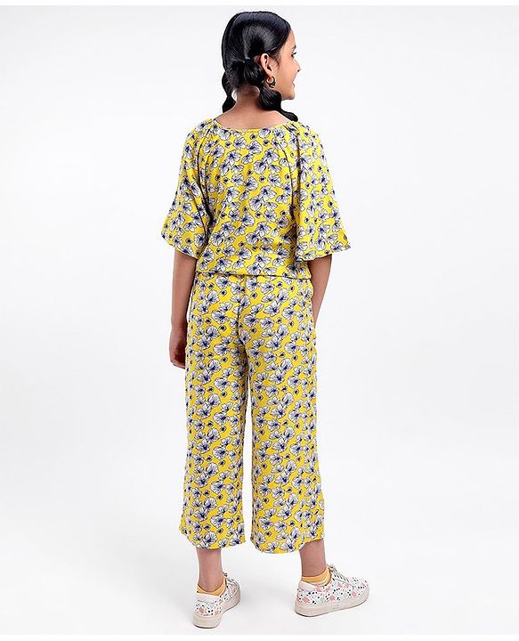 Pine Kids Floral Print Cordinated Woven Set - Yellow