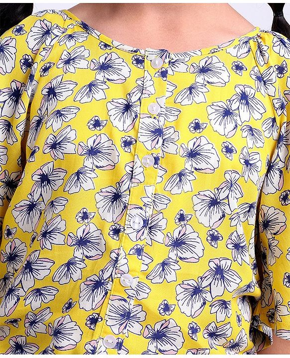 Pine Kids Floral Print Cordinated Woven Set - Yellow