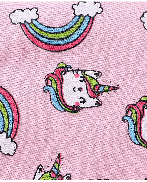 Babyhug 100% Cotton Cap Mittens & Booties Unicorn Print Pink- Diameter 13 cm