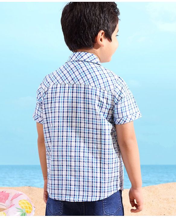 Babyhug Cotton Linen Half Sleeves Checks Shirt - Blue