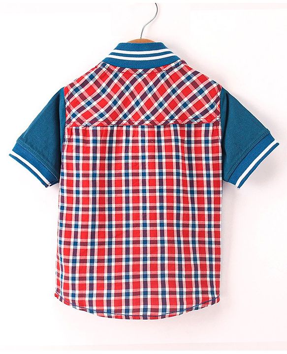 Babyhug Cotton Knit Half Sleeves Shirt Checks Pattern - Blue Red