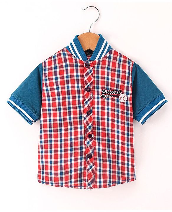 Babyhug Cotton Knit Half Sleeves Shirt Checks Pattern - Blue Red