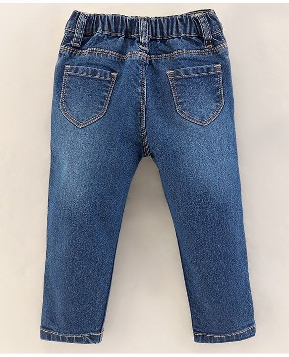 Babyhug Full Length Washed Denim Jeans with Stretch - Dark Blue