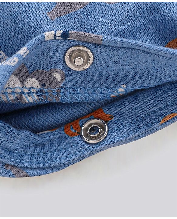 Babyhug Dungaree and Full Sleeves T-Shirt Set Fox Print - White and Blue