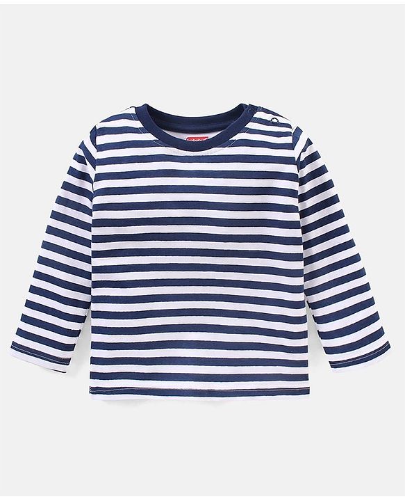 Babyhug Cotton Full Sleeves Striped Tee With Dungaree Farm Print- Blue Green