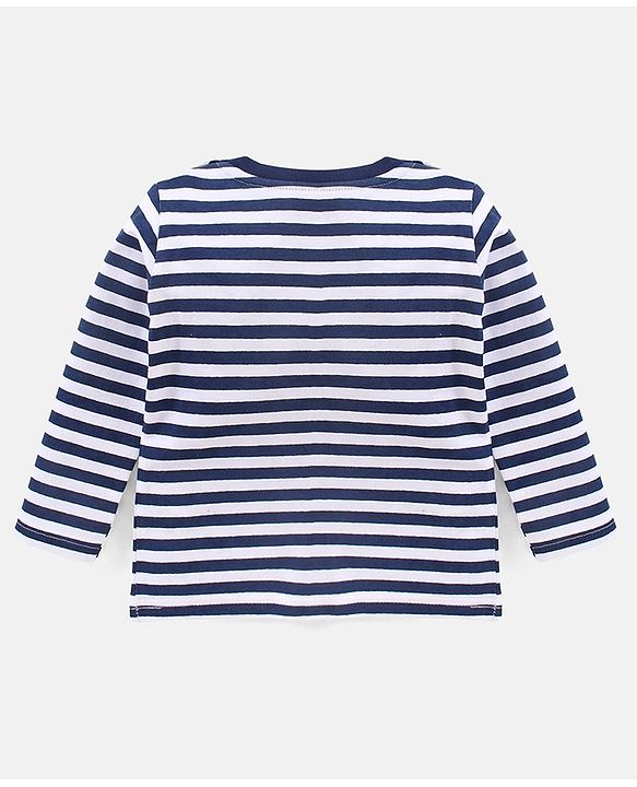 Babyhug Cotton Full Sleeves Striped Tee With Dungaree Farm Print- Blue Green