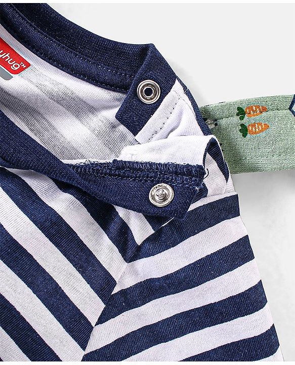 Babyhug Cotton Full Sleeves Striped Tee With Dungaree Farm Print- Blue Green