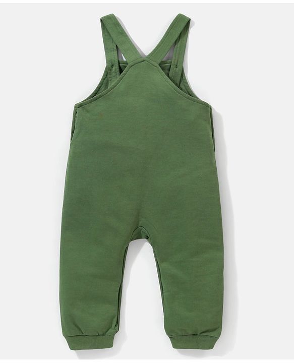 Babyhug 100% Cotton Full Sleeves Tee & Teddy Print Dungaree - Green & Yellow