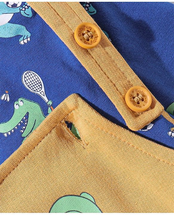 Babyhug Cotton Full Sleeves Tee With Dungaree Dino Print- Blue Orange
