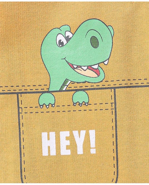 Babyhug Cotton Full Sleeves Tee With Dungaree Dino Print- Blue Orange