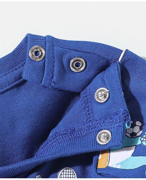 Babyhug Cotton Full Sleeves Tee With Dungaree Dino Print- Blue Orange