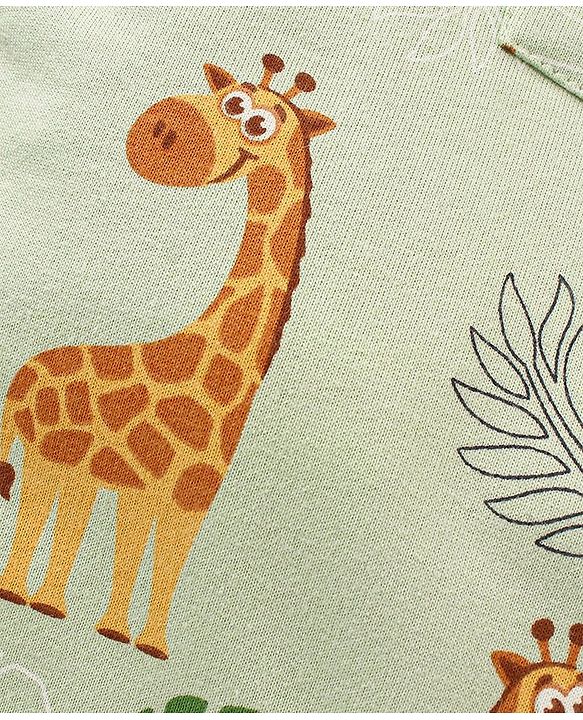 Babyhug Cotton Dungaree With Striped Inner T-Shirt Giraffe & Leaf  Print - Green and Yellow