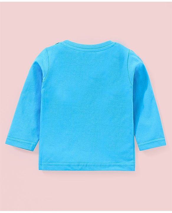 Babyhug 100% Cotton Full Sleeves T-Shirt & Dungaree Stripes & Monkey Print - Blue