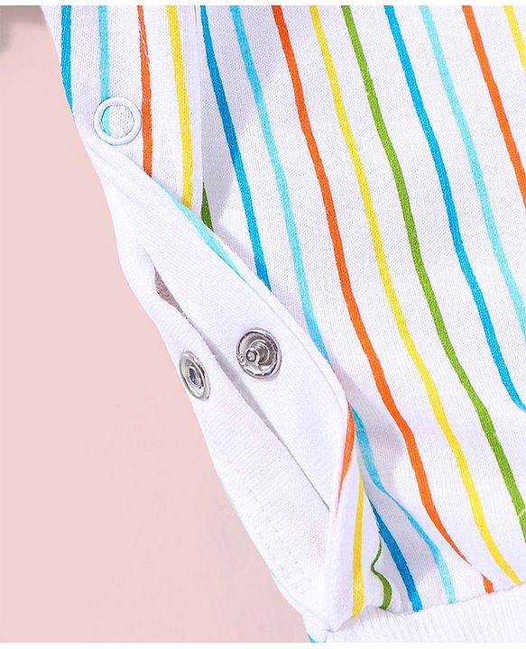 Babyhug 100% Cotton Full Sleeves T-Shirt & Dungaree Stripes & Monkey Print - Blue