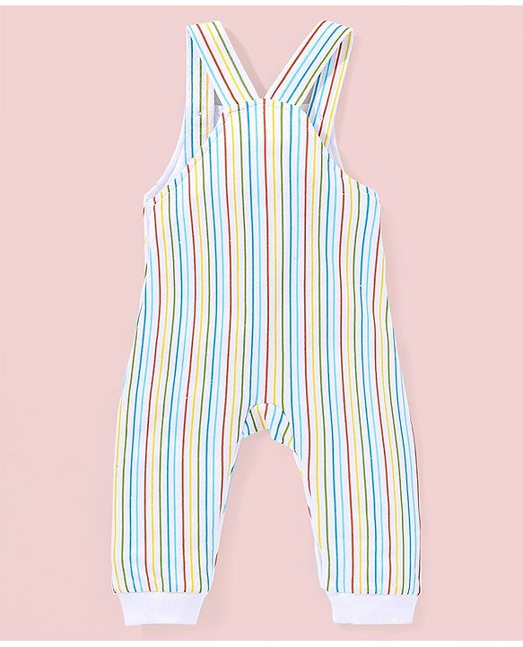 Babyhug 100% Cotton Full Sleeves T-Shirt & Dungaree Stripes & Monkey Print - Blue