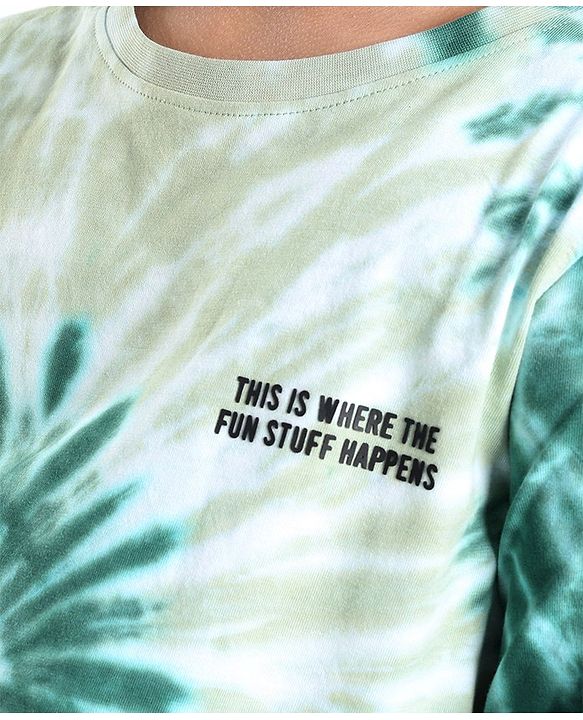 Pine Kids Full Sleeves Bio Washed Tie Dyed Crew Neck Sweatshirt & Lounge Pant - Green