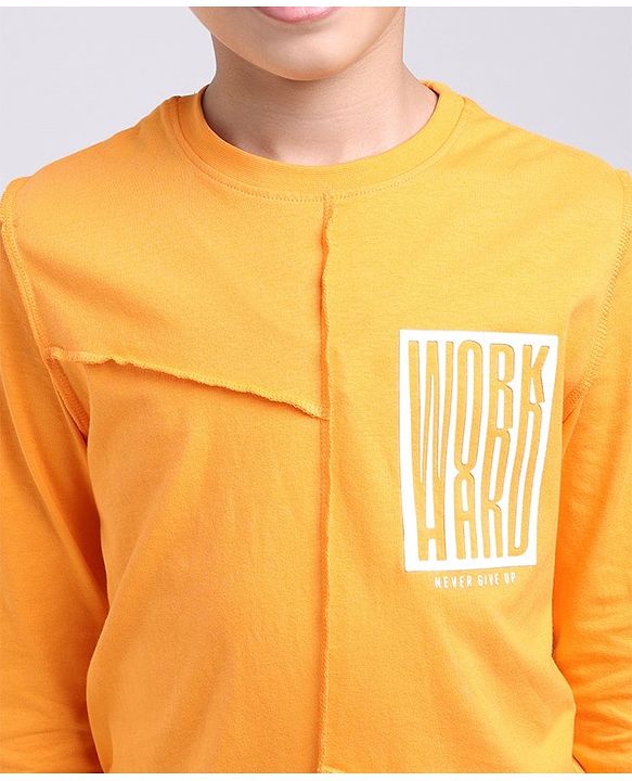 Pine Kids Knit Full Sleeves T Shirt & Lounge Pant Text Print - Orange Grey Melange