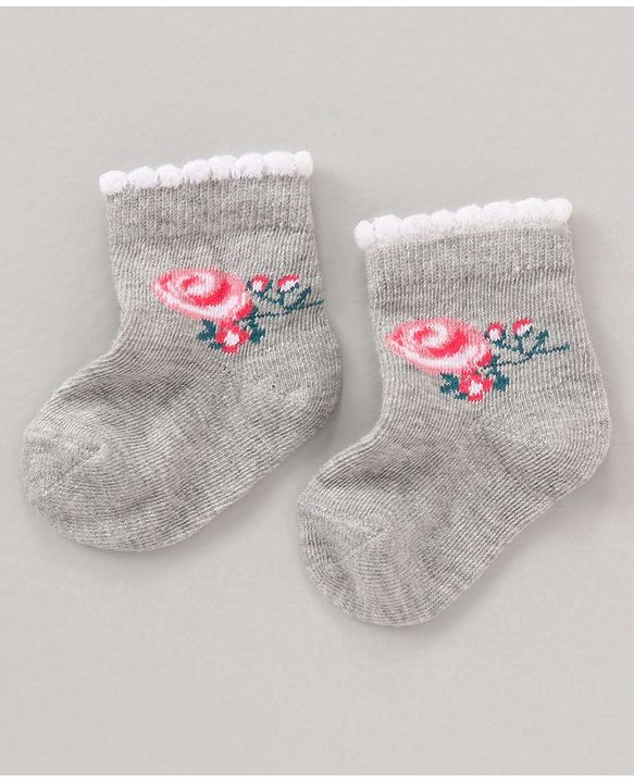 Cute Walk by Babyhug Anti Bacterial Ankle Length Non Terry Socks Flower Print Pack of 5 Pair - Pink