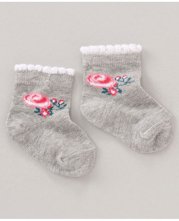 Cute Walk by Babyhug Anti Bacterial Ankle Length Non Terry Socks Flower Print Pack of 5 Pair - Pink