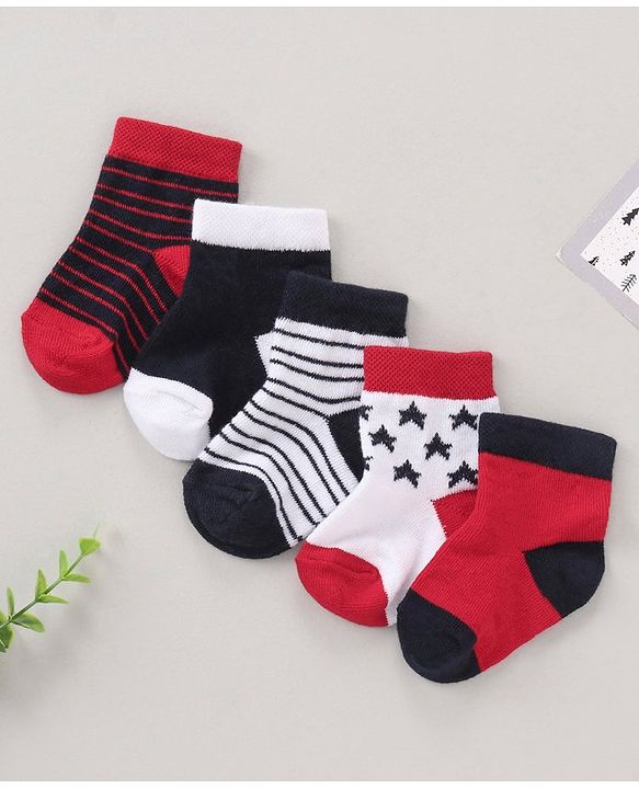 Cute Walk by Babyhug Anti Bacterial Ankle Length Non Terry Socks Strips Pack of 5 Pair - Multicolour