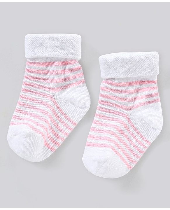 Cute Walk by Babyhug Cotton Anti Bacterial Ankle Length Socks Non Terry Stripes & Polka Dot Design Pack of 3 - Pink