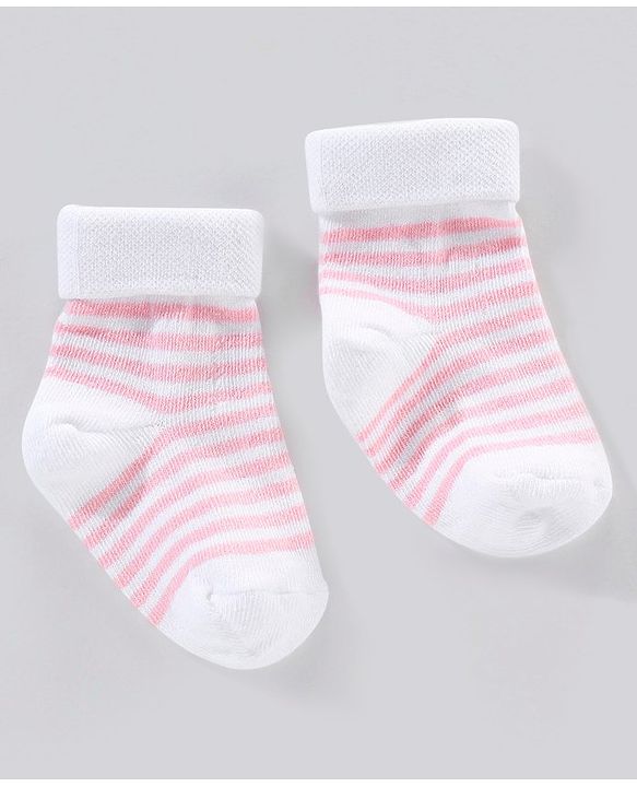Cute Walk by Babyhug Cotton Anti Bacterial Ankle Length Socks Non Terry Stripes & Polka Dot Design Pack of 3 - Pink