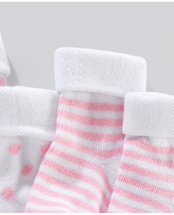 Cute Walk by Babyhug Cotton Anti Bacterial Ankle Length Socks Non Terry Stripes & Polka Dot Design Pack of 3 - Pink