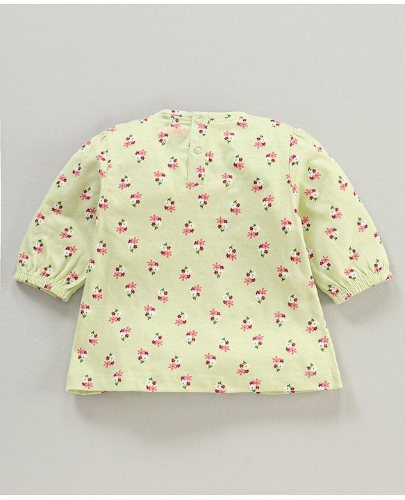 Babyhug Three Fourth Sleeves Top with Lace & Frill Detailing Floral Print - Light Olive