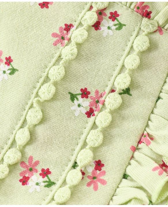 Babyhug Three Fourth Sleeves Top with Lace & Frill Detailing Floral Print - Light Olive
