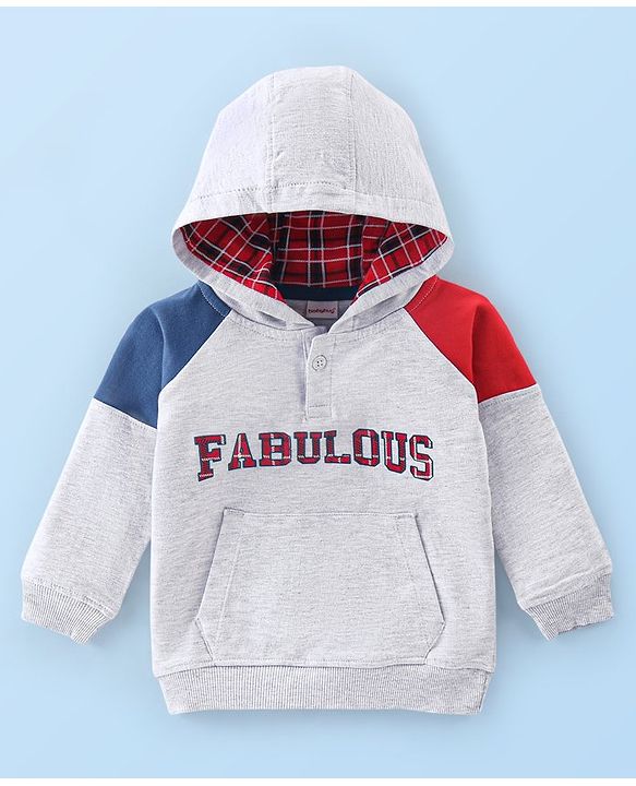 Babyhug Full Sleeves Winter Wear Hooded T-Shirt Text Print - White Melange