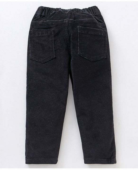 Babyhug Cotton Lycra Woven Full Length Solid Colour Corduroy Pants - Black