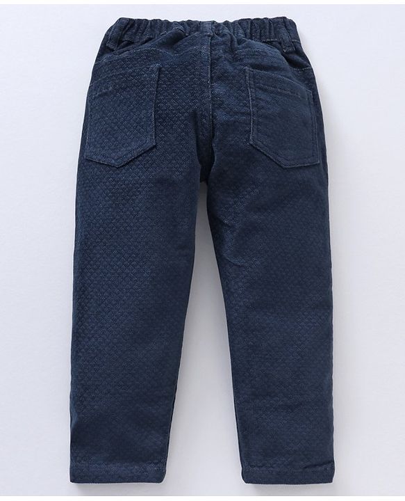 Babyhug Cotton Lycra Woven Full Length Corduroy Pant Solid - Navy Blue