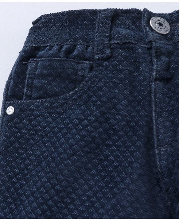 Babyhug Cotton Lycra Woven Full Length Corduroy Pant Solid - Navy Blue
