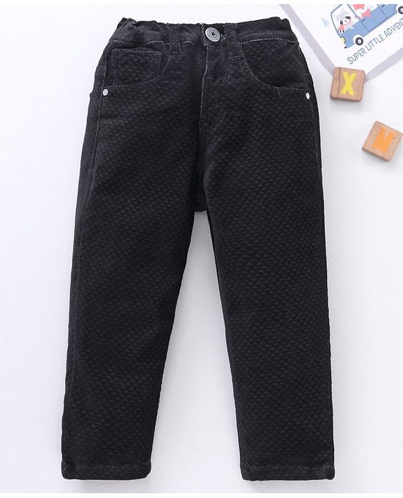 Babyhug Cotton Lycra Woven Full Length Corduroy Pant Solid - Black