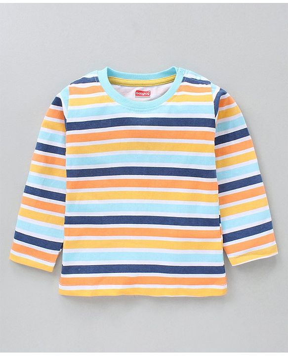 Babyhug Full Sleeves Cotton Striped and Rocket Printed T-shirts Pack of 3 - Blue Orange