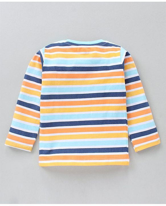 Babyhug Full Sleeves Cotton Striped and Rocket Printed T-shirts Pack of 3 - Blue Orange