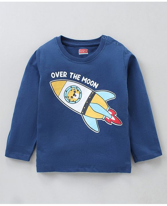 Babyhug Full Sleeves Cotton Striped and Rocket Printed T-shirts Pack of 3 - Blue Orange