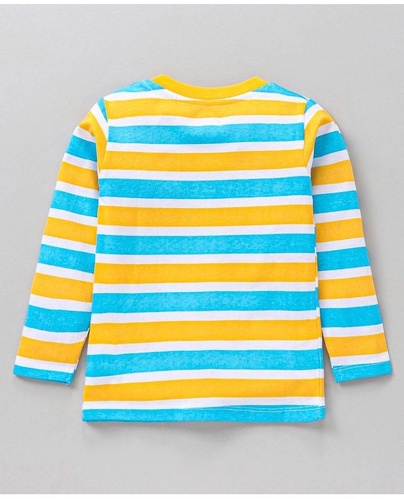 Babyhug Full Sleeves Cotton Striped and Text Printed T-shirts Pack of 3 - Blue Yellow