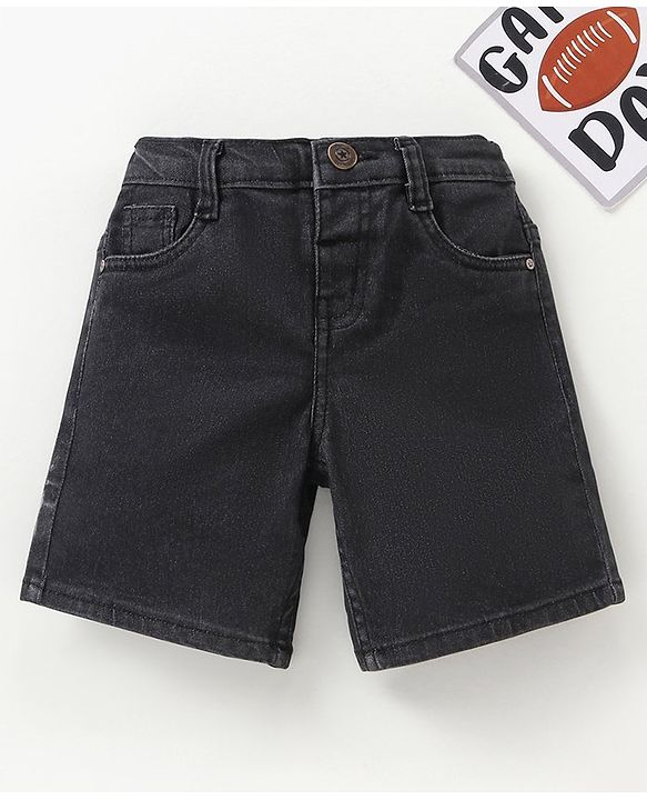 Babyhug Washed Knee Length Denim Bermuda - Black