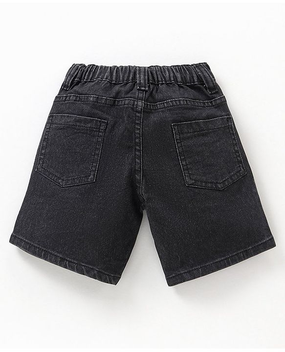 Babyhug Washed Knee Length Denim Bermuda - Black