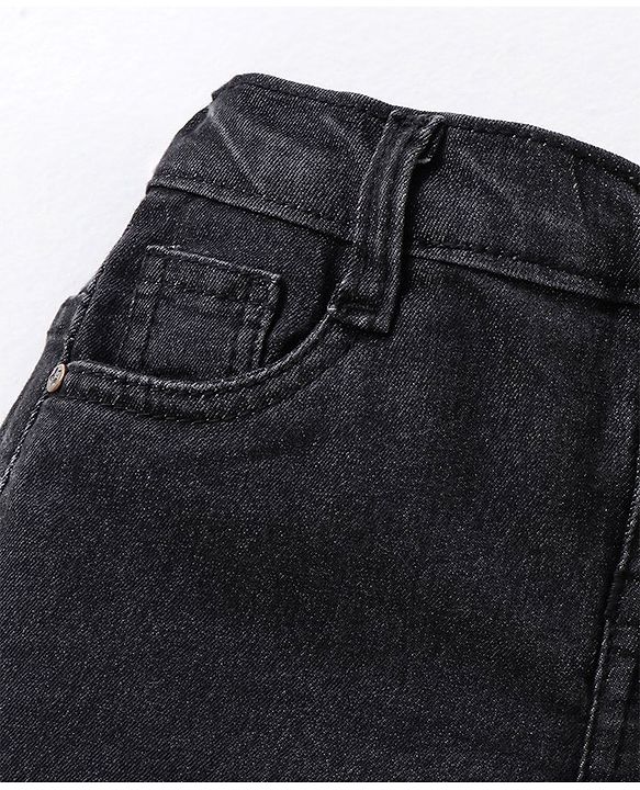 Babyhug Washed Knee Length Denim Bermuda - Black