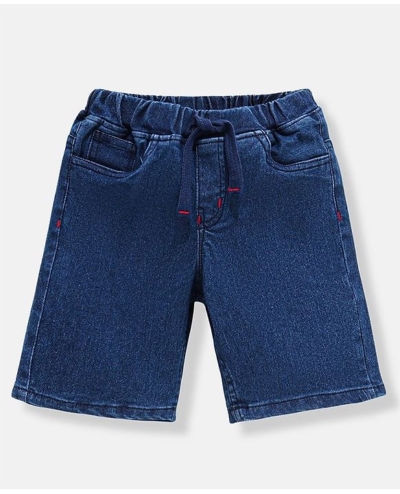 Babyhug Cotton Spandex Above Knee Length Washed Denim Bermuda - Dark Blue
