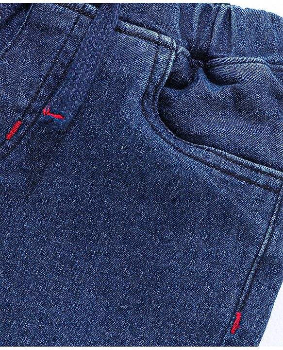 Babyhug Cotton Spandex Above Knee Length Washed Denim Bermuda - Dark Blue