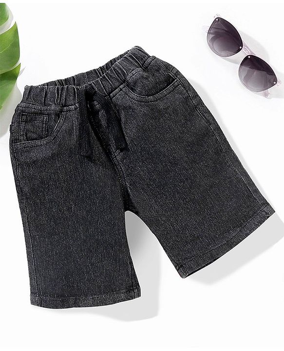 Babyhug Cotton Spandex Above Knee Length Washed Denim Bermuda - Black