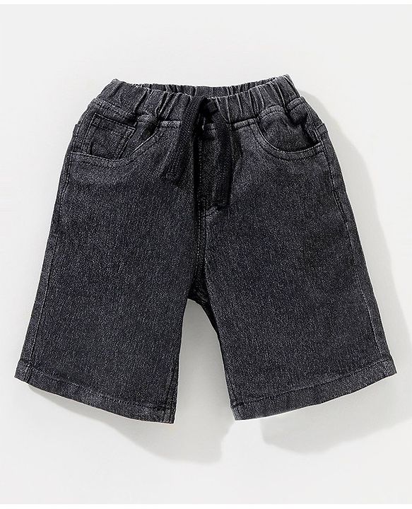 Babyhug Cotton Spandex Above Knee Length Washed Denim Bermuda - Black