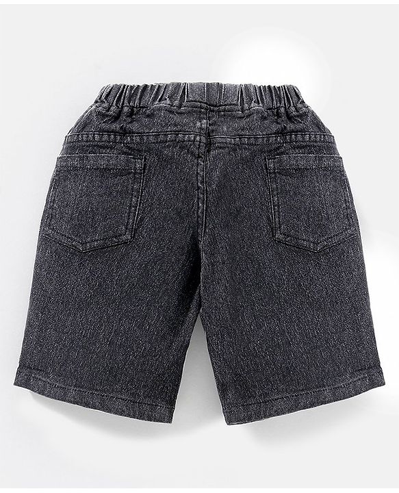 Babyhug Cotton Spandex Above Knee Length Washed Denim Bermuda - Black