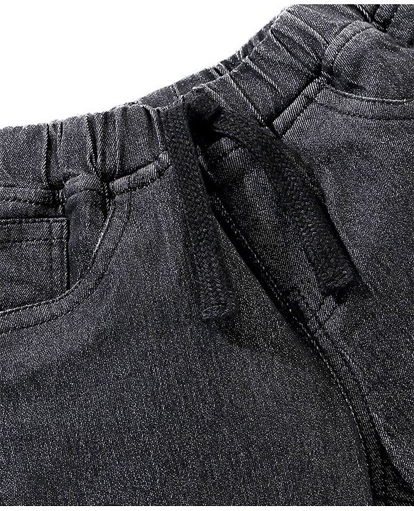 Babyhug Cotton Spandex Above Knee Length Washed Denim Bermuda - Black